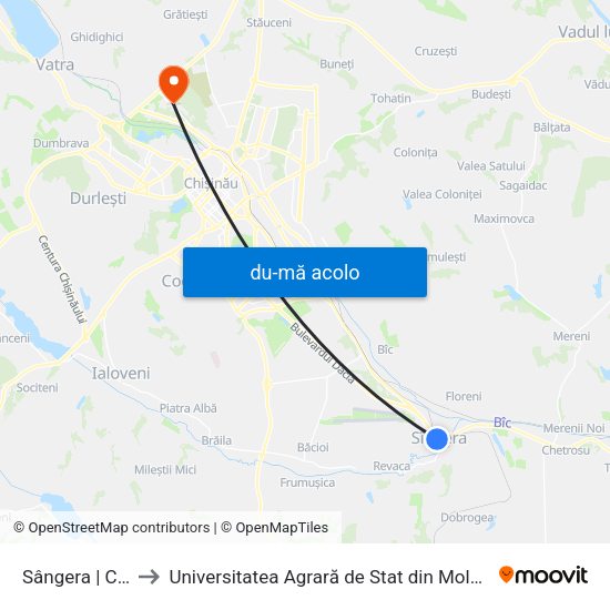 Harta de Sângera | Centru către Universitatea Agrară de Stat din Moldova (UASM)