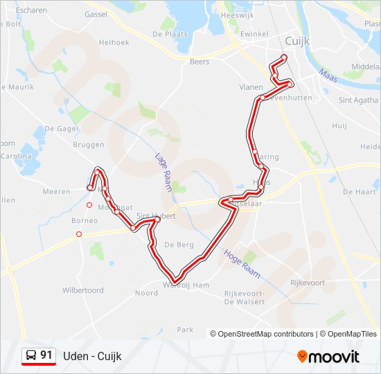 Bus 91 lijnkaart
